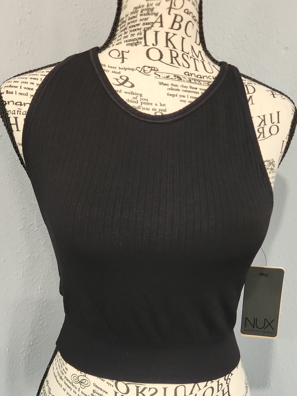 NUX Black Ribbed High-Neck Crop Tank